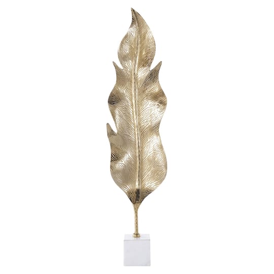 39.75" Gold Aluminum Leaf Textured Sculpture with White Marble Base
